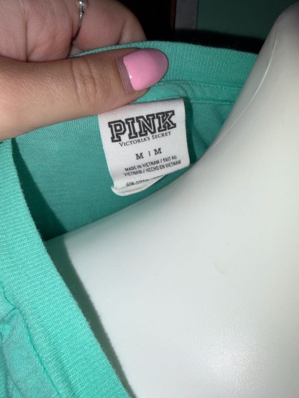 PINK Victoria's Secret Mint Teal Sequin Logo Tank - Picture 3 of 3